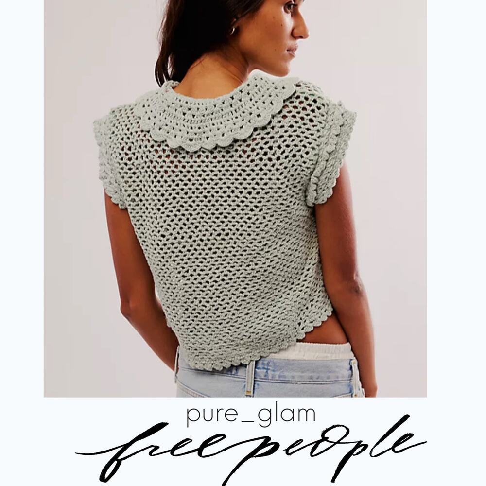 Free People crochet top open knit button-front - Picture 5 of 6